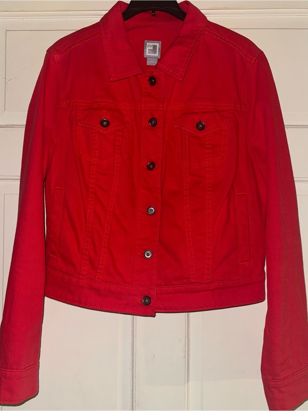 jcpenney Bright Red Women's Button-Front Jean Jacket